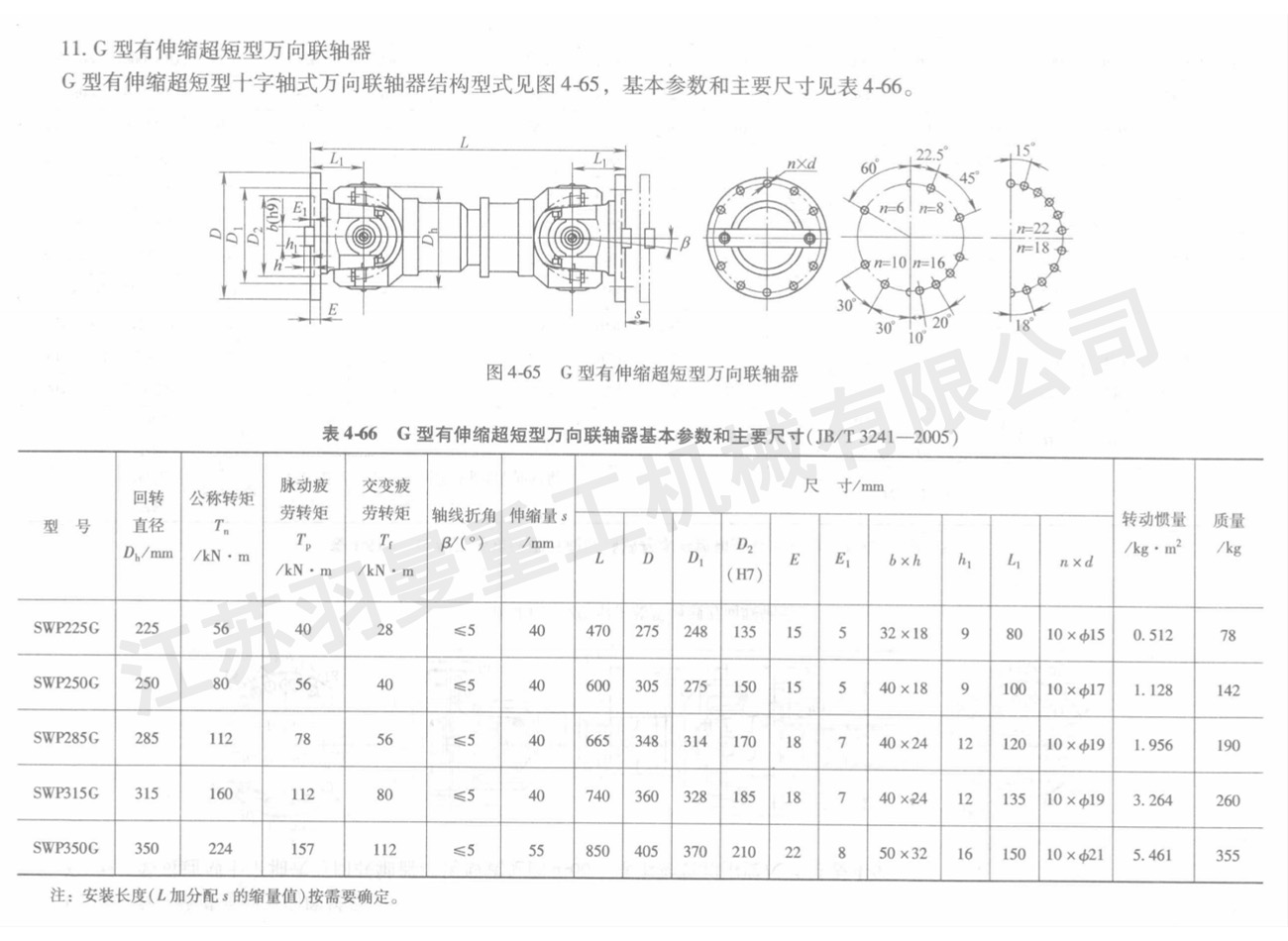 G型有伸縮超短型萬向聯軸器